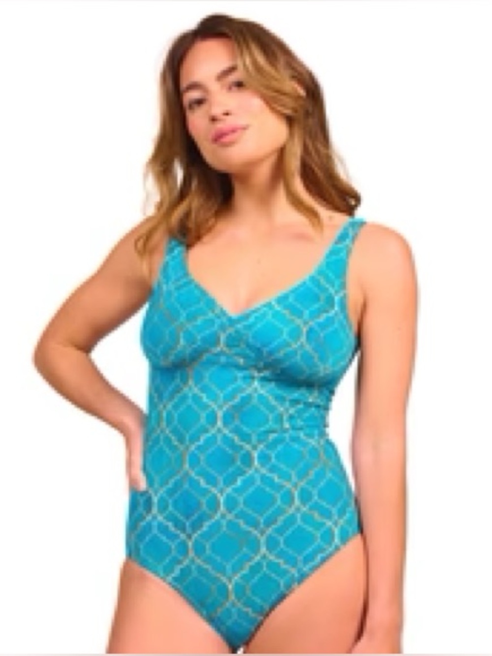 Kiniki Tan Through “Support Top” Turquoise Patterned One-Piece Swimsuit US 12
